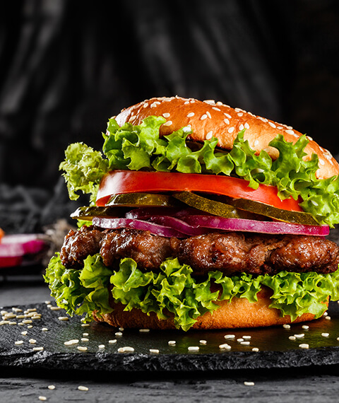 Limousine beef hamburger with bbq sauce